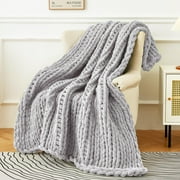 Admitrack Chunky Knit Blanket YPF5 Throw, 100% Hand Knit Chenille Throw Blanket for Sofa & Home Decor, Soft and Cozy Knitted Throw Blankets (Light Gray51"x63")