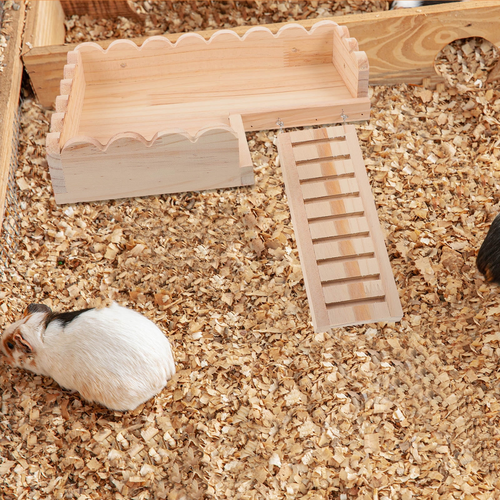 OFFIGAM Small Pet Hamster Play Platform Wood Toy in Khaki Color, 1 Set Cage Accessory for Hamsters and Small Animals