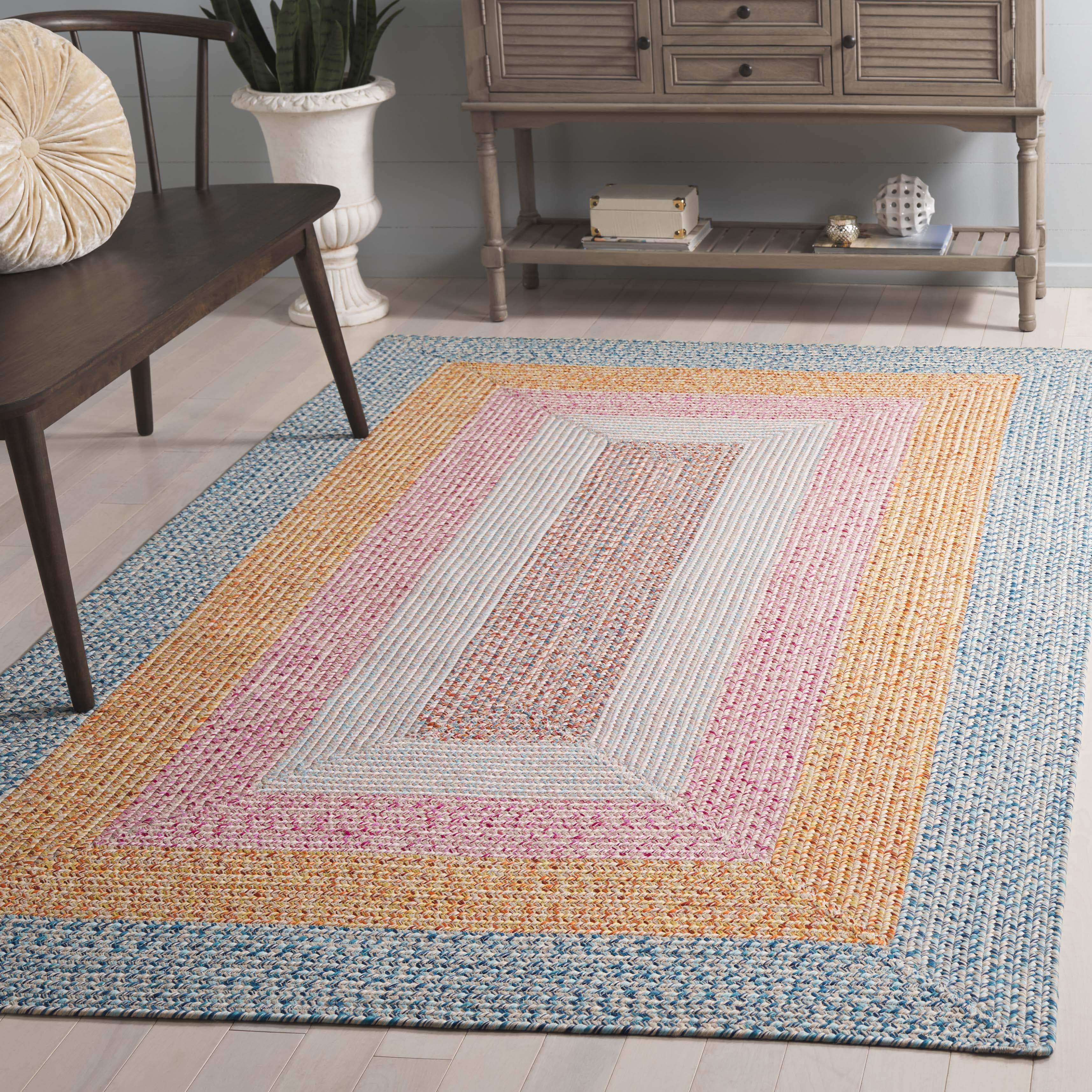Safavieh Braided 5'-0" x 5'-0" Square Hand Woven Rug in Aqua / Pink