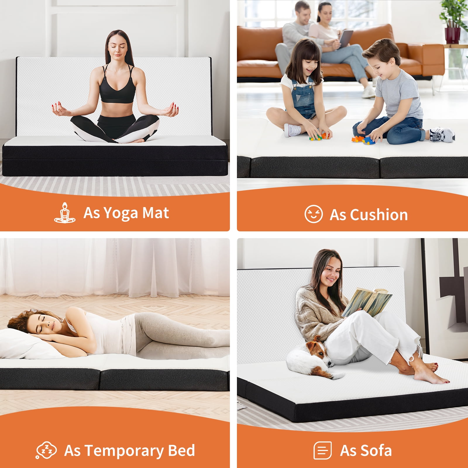 ROSVOVO 4-Inch Twin Size Tri-Fold Memory Foam Mattress, Portable Floor Bed | CertiPUR-US Certified | Washable Cover for Guest, Travel, Camping & Yoga