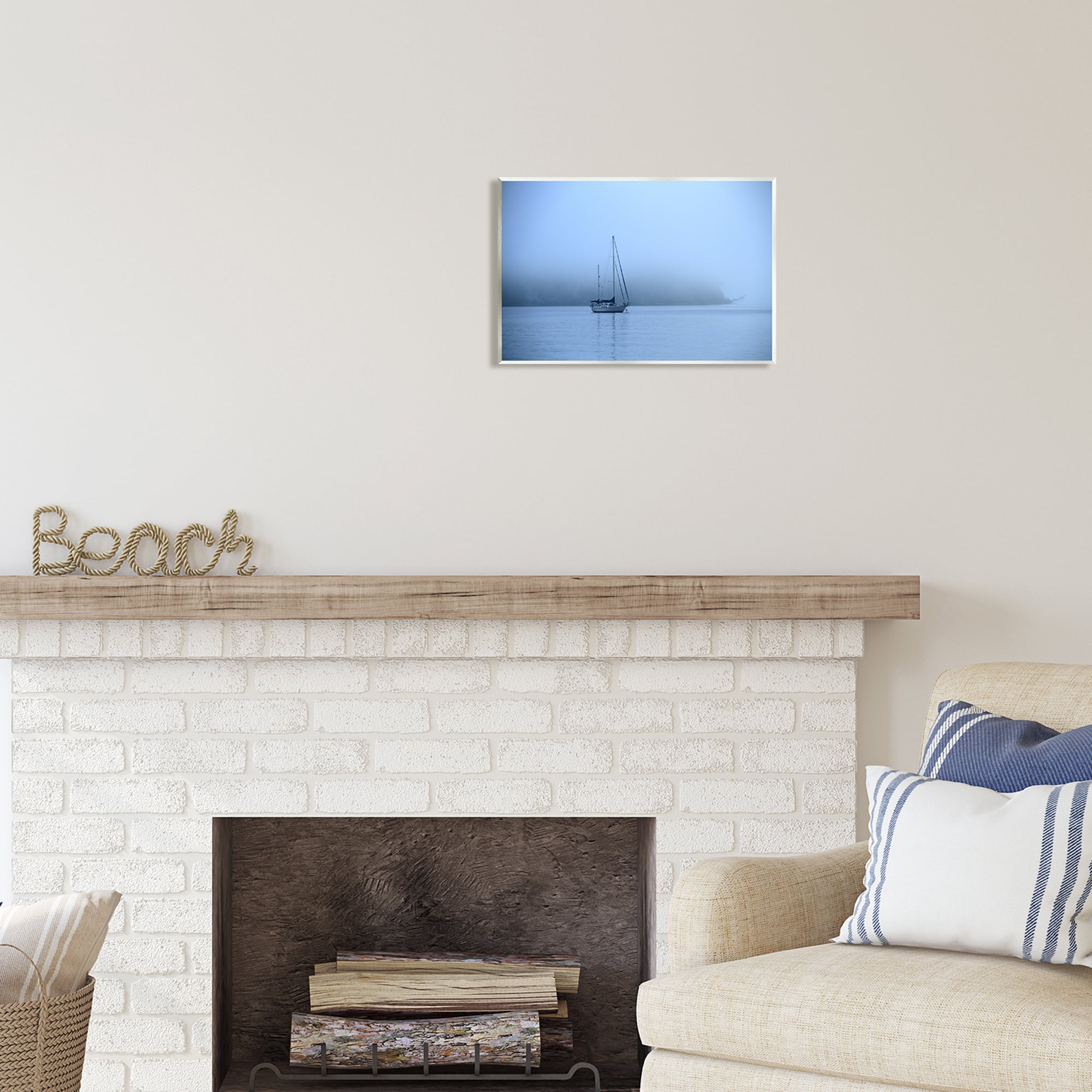 Stupell Industries Foggy Boat Sailing Landscape Photography Unframed Art Print Wall Art, 15 x 10