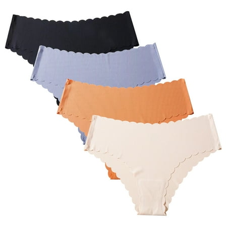 

Charmo Womens Silk Seamless Underwear Scalloped Mid Waisted Panties Comfort Bikini Pack of 4