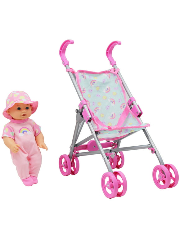 Dream Collection: Pink Stroller Set with 12" Baby Doll- Gi-Go Dolls, Kids Playset, Ages 3+