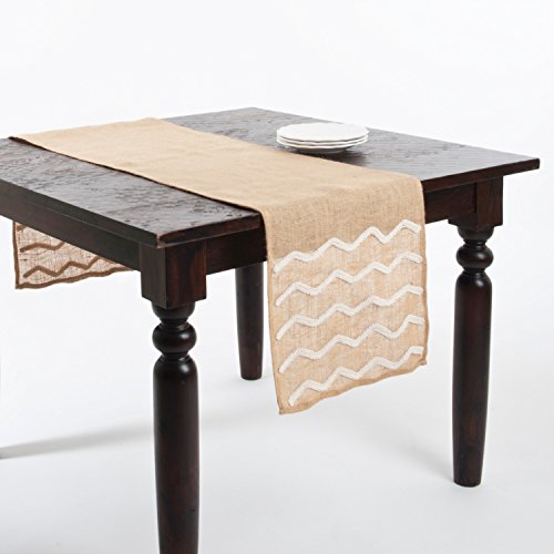 Aspen Beaded Burlap Design Holiday Natural Table Runner, One Piece