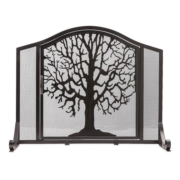 Plow & Hearth Small Tree of Life Fireplace Fire Screen with Door, in Black