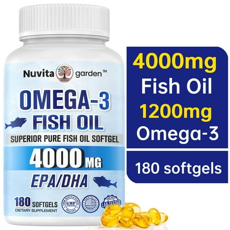 Fish Oil 4000mg Per Serving Softgels, Omega 3 Fish Oil Supplements,180 Softgels
