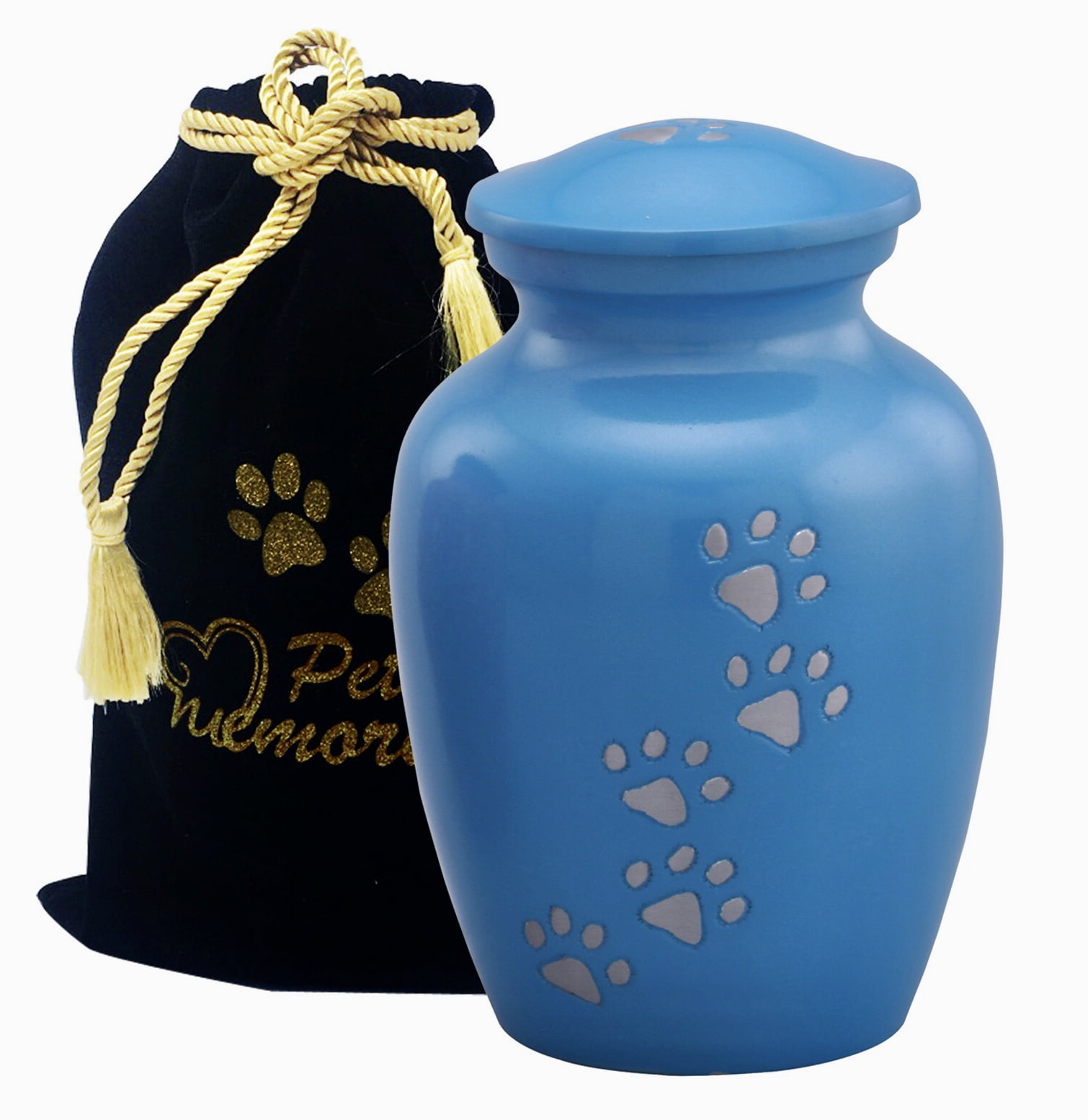 Small  Blue Paw Path Brass Cremation Urn for Pet Ashes 
