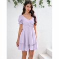 thumbnail image 3 of Yesfashion Women's Summer Lantern Sleeve A-Line Mini Dresses Double-Layer Sleeves V-Neck Dress, 3 of 8