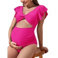 thumbnail image 3 of xiaxaixu Women Swimsuit Maternity Rompers Swimwear Solid Color Ruffles Fly Sleeve V-Neck Backless Pregnancy Bathing Suit, 3 of 5