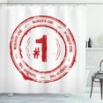 thumbnail image 1 of Number Shower Curtain, Number One Old Fashioned Grunge Stamp at Top Best Leader Emblem Design, Fabric Bathroom Set with Hooks, 69W X 84L Inches Extra Long, Vermilion and White, by Ambesonne, 1 of 3