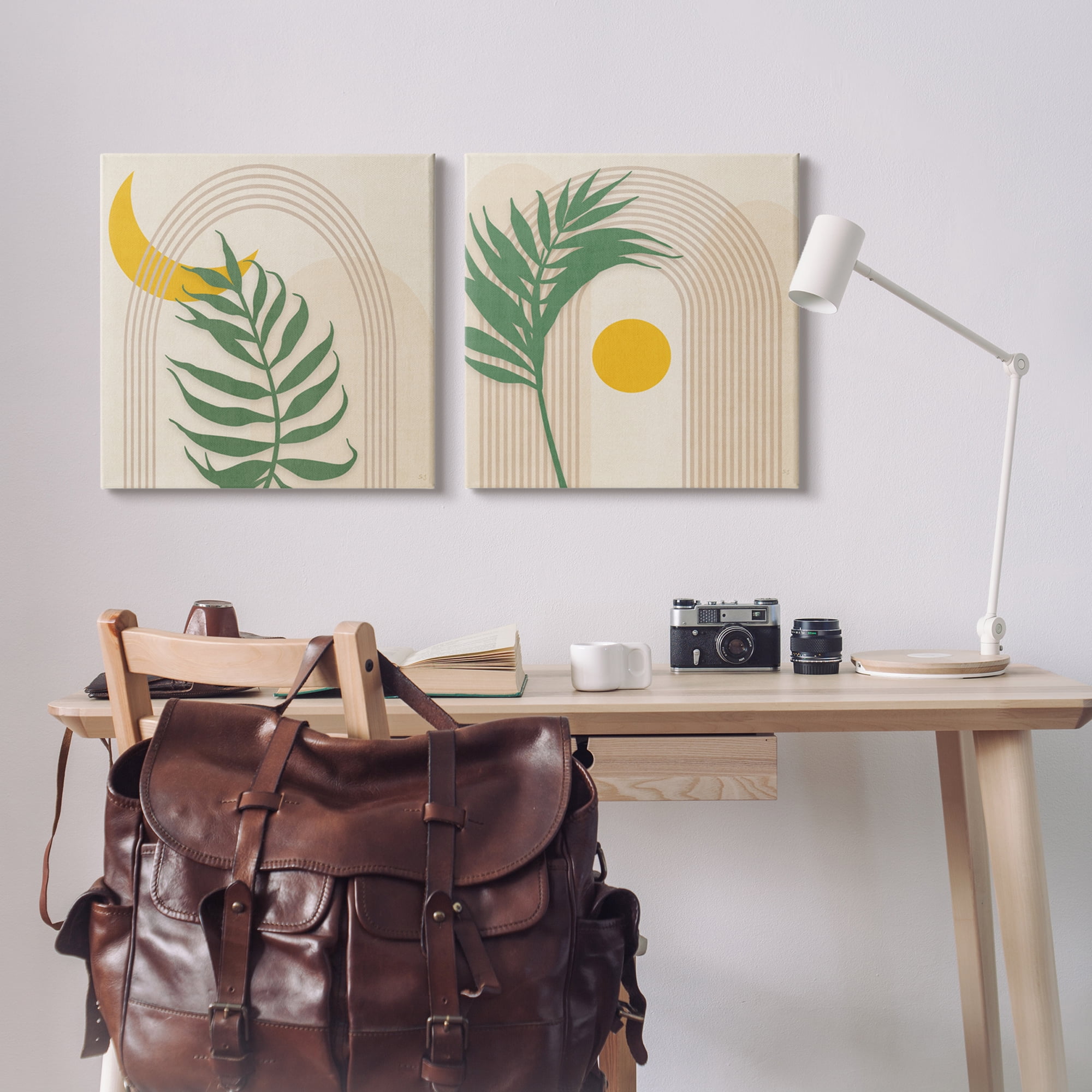 Stupell Industries Modern Fern Moon & Sun Botanical & Floral Painting Gallery Wrapped Canvas Art Print Wall Art, 24 x 24, Set of 2