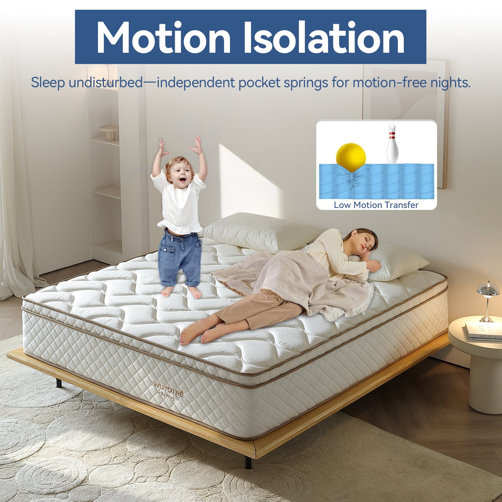 10 inch Queen Mattress , Hybrid Queen Mattresses in a Box, Medium Firm with Zoned Support, Memory Foam & Pocket Springs for Motion Isolation & Pressure Relief, CertiPUR-US Certified