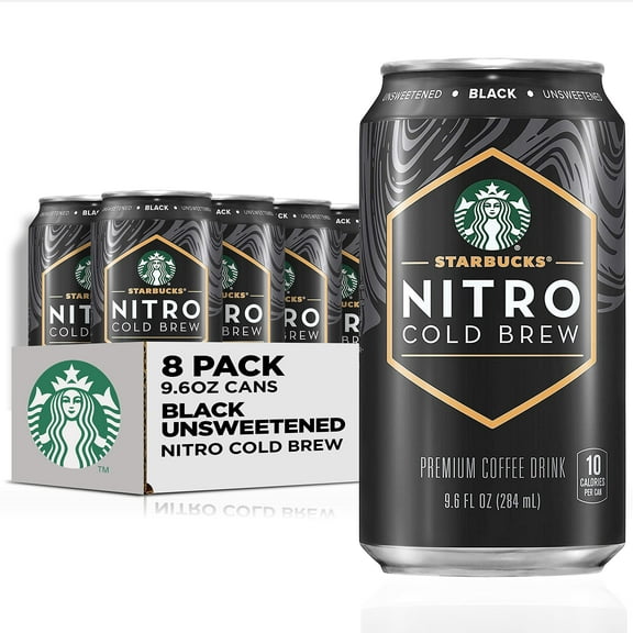 Pack of 2 - Starbucks Nitro Cold Brew Coffee, Black Unsweetened, 9.6 Fl Oz Cans (8 Pack), Iced Coffee, Cold Brew Coffee, Coffee Drink