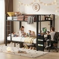 thumbnail image 2 of Miniyam Twin Over Twin Bunk Bed with Desk, Storage and Charging Station, Metal Frame, Black, 2 of 8