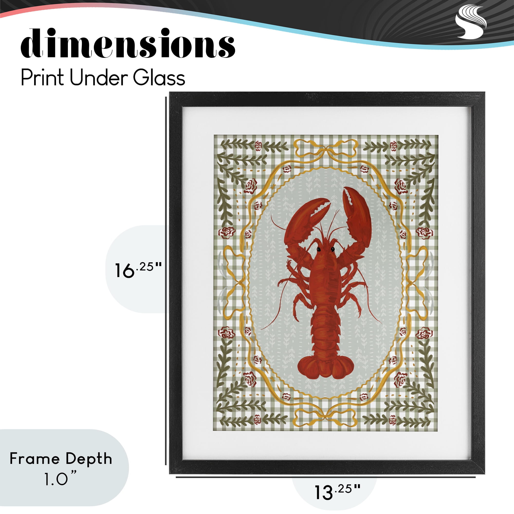 Stupell Industries Lobster with Gingham Kitchen Charm Black Framed Print Under Glass, design by Vero Illustrates