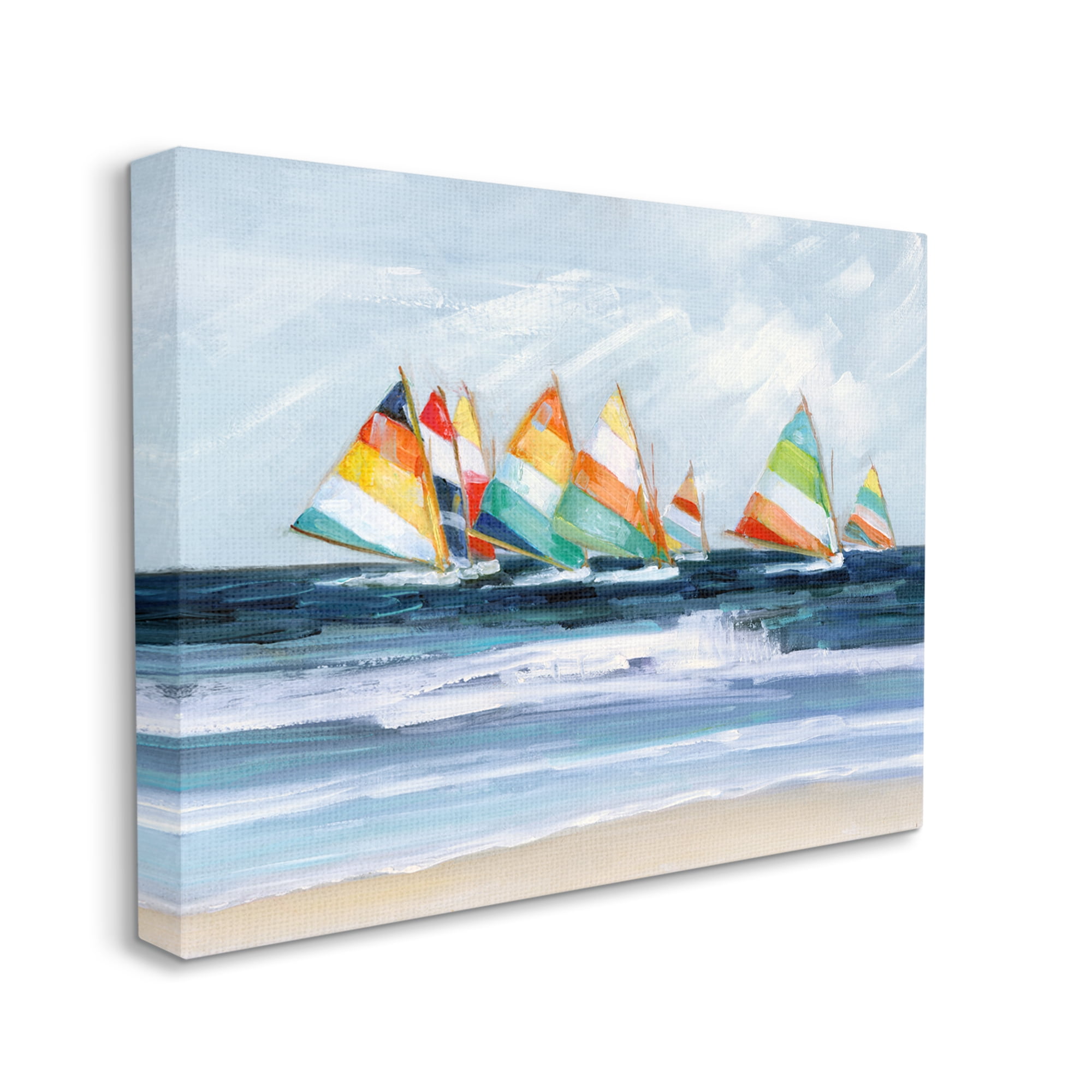 Stupell Industries Shoreline Sailboat Race Striped Sails Coastal Painting, 30 x 24, Design by Sally Swatland