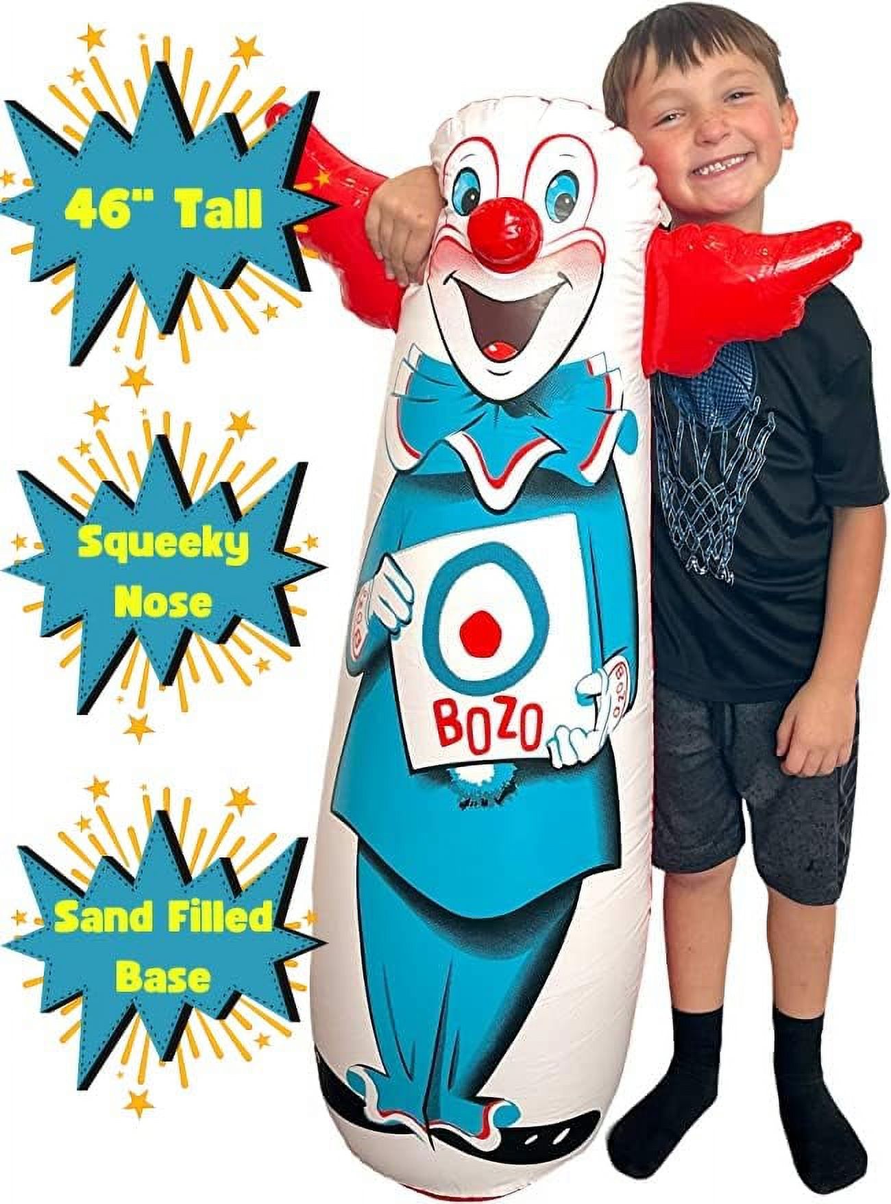 WARM FUZZY Toys - The Original 46" Bozo The Clown Inflatable 3-D Bop Bag (452) Works Great for Ages 3+ and at Home, in The Classroom or as an Energy/Stress Reliever
