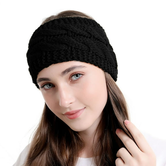 MRULIC headbands for women Fashion Women Knitted Headbands Winter Warm Head Wrap Wide Hair Accessories Hat Black One size