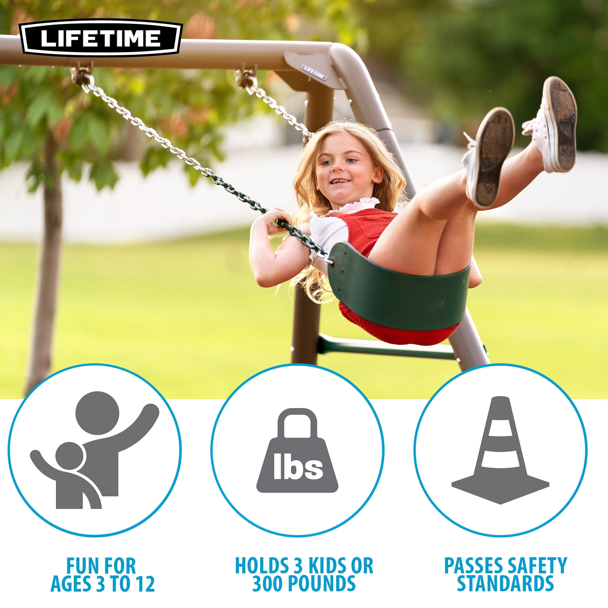 Lifetime Kids 7.3 ft. High Metal Swing Set with Belt Swings (90952)