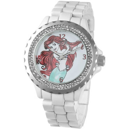 Disney Ariel Women's Enamel Spark Watch, White Bracelet