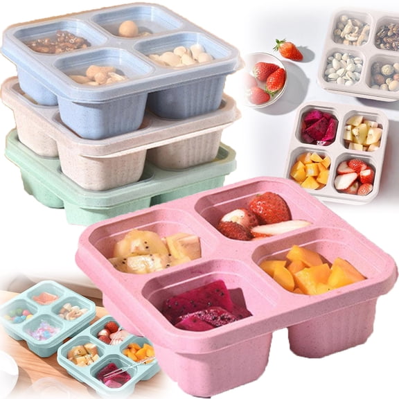 Serving Trays for Home, 4 Compartment Serving Platters Plastic, Serving Platters and Trays for School Work Travel, Beige