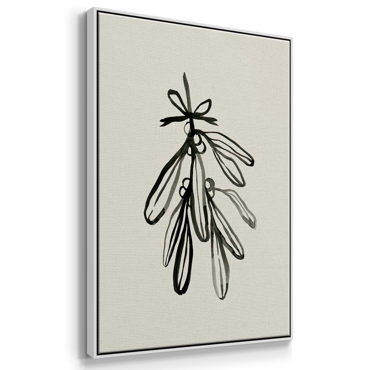 Mistletoe Sketch with Bows I - Framed Gallery Wrapped Holiday Canvas - 27 x 41 - White Frame