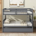 thumbnail image 2 of Full over Full Bunk Bed with Twin Size Trundle Bed, Detachable Rubber Wood Bed with Ladder and Guardrail, Dark Grey, 2 of 9