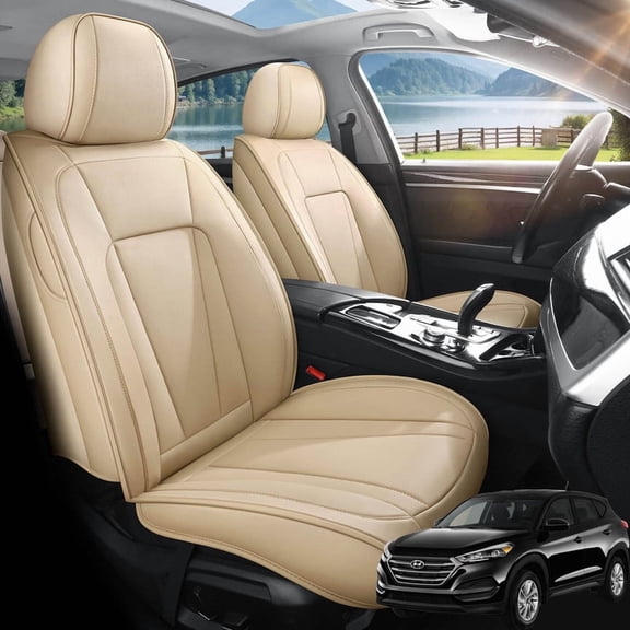 Car Seat Covers Full Set Fit for Hyundai Tucson 2005-2026, Premium Faux Leather Seat Protectors, Breathable, Waterproof & Anti-Slip Full Wrapping Edge Seat Covers (Beige, Full Set)