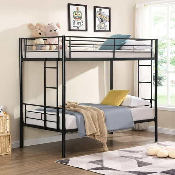 [Luckynote]Twin Over Twin Metal Bunk Bed, Black, Sturdy Steel Frame, Space-Saving, Easy Assembly, 1 Set