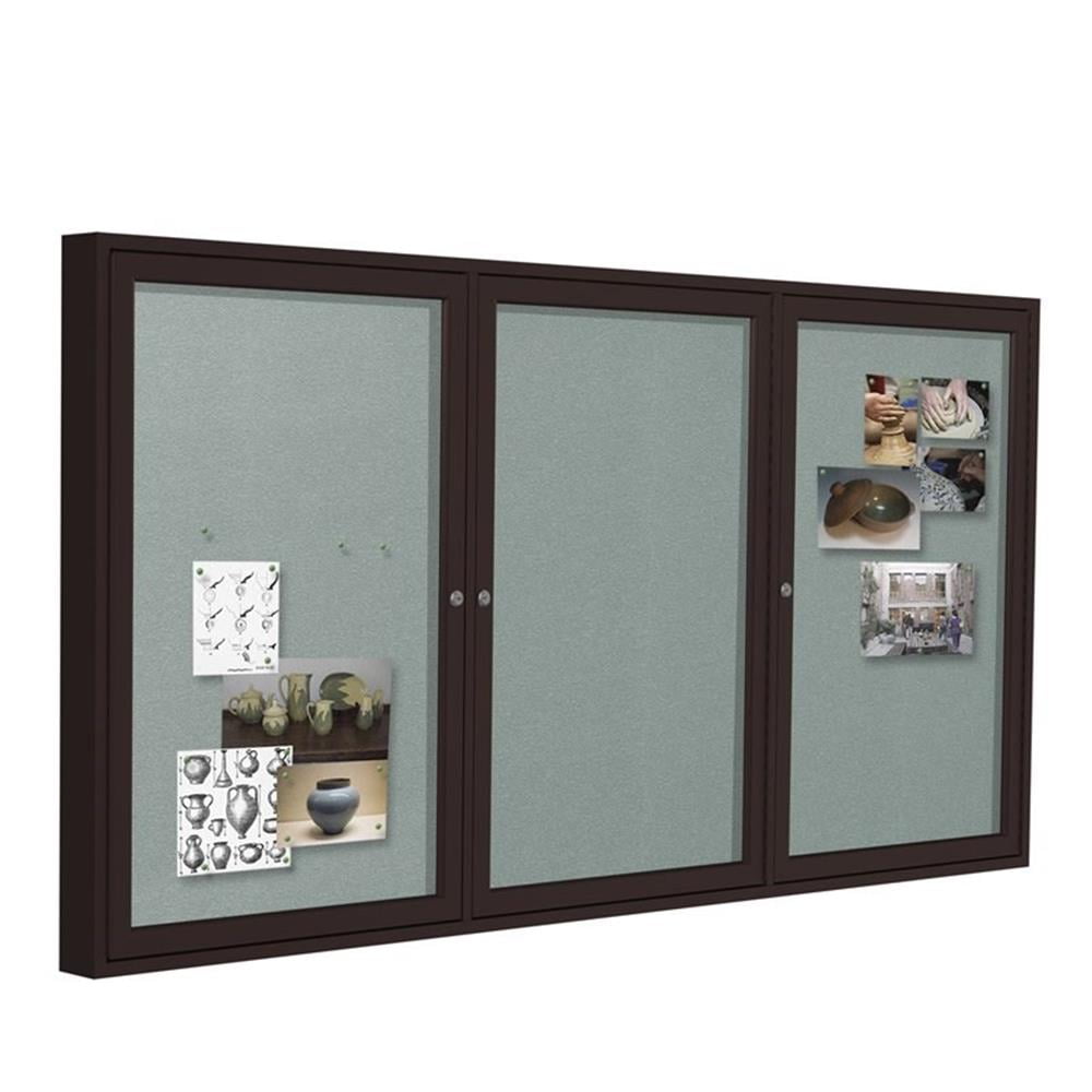 Pemberly Row Vinyl 48" x 72" 3 Door Enclosed Bulletin Board in Silver