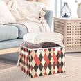 thumbnail image 5 of Foldable Fabric Storage Bin With Handle Collapsible Basket Box Storage With Lid Organizer Red Beige Black Harlequin Pattern, 5 of 7