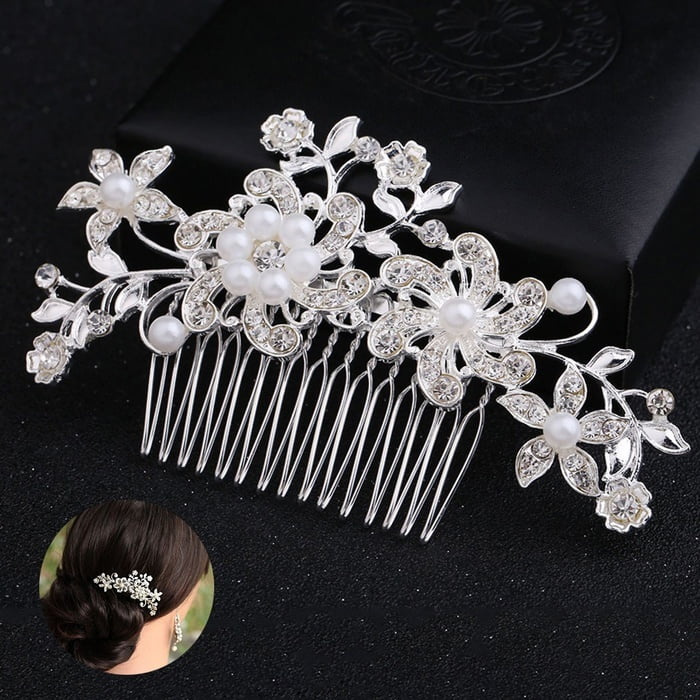 Fake Pearl Crystal Diamante Butterfly Hair Clip Comb Bride Bridesmaid Slide v5 