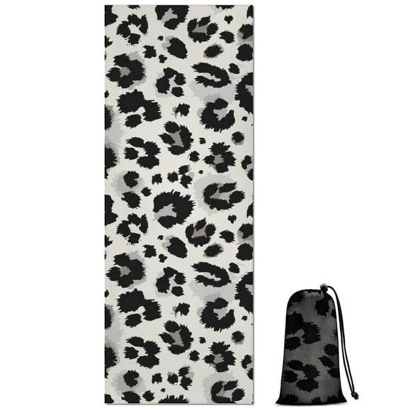 Black and White Leopard Pattern Hot Yoga Mat Towel Non Slip for Hot Yoga - Quick-Drying Yoga Mat Cover with 4 Corner Pockets with Travel Bag - Hot Yoga Towel Non Slip 70"x26"