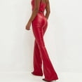 thumbnail image 4 of CHUOU Women's High Waist Leather Pants Solid Color PU Shiny Flared Trousers Slim Fit Bell Bottoms, 4 of 5