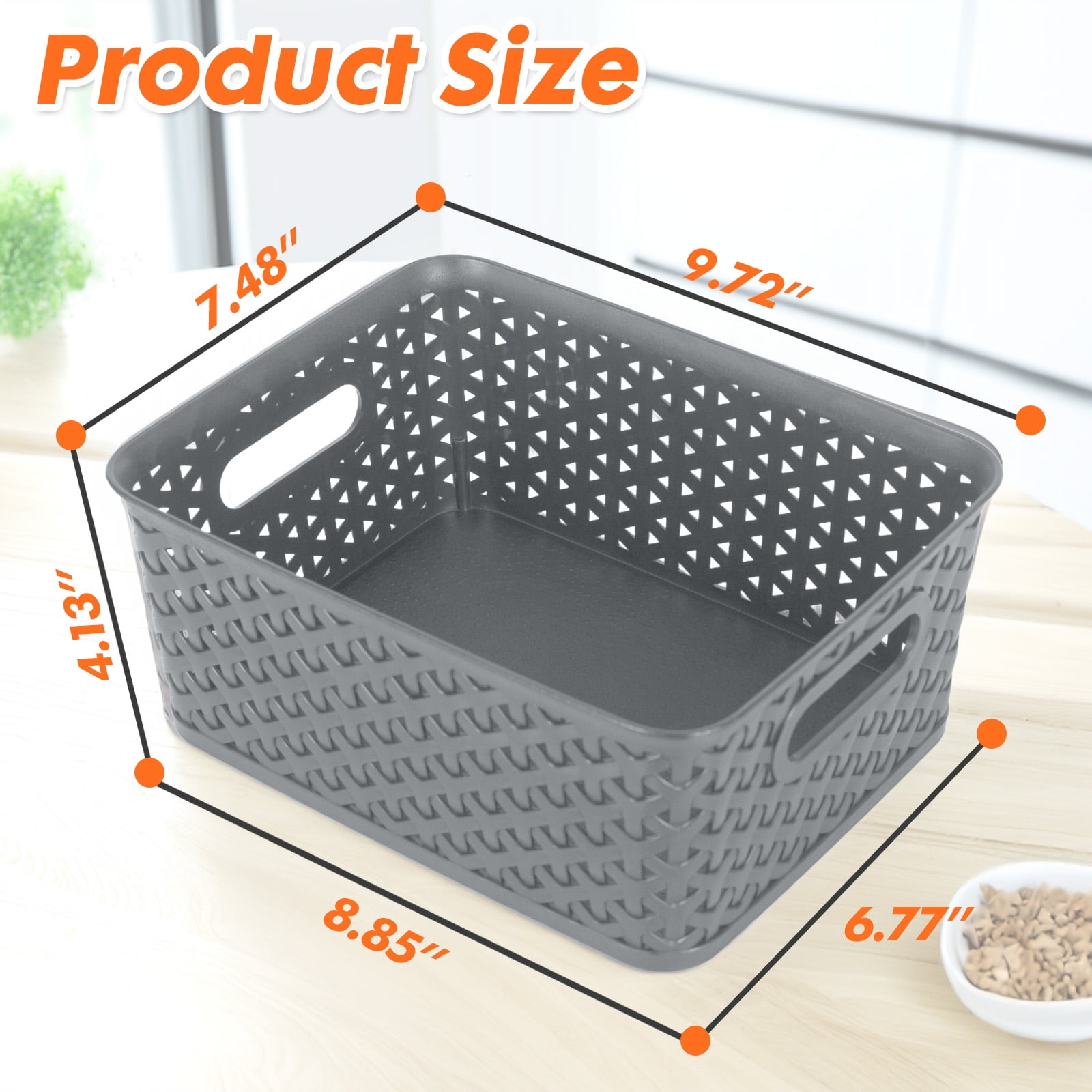 PinkSheep 6 Pack Plastic Storage Baskets Small Organizer Basket Bins Black & White & Gray