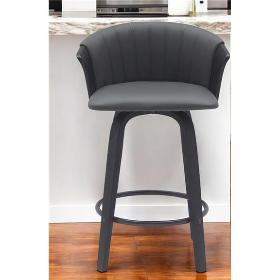 HomeRoots 534419 26 in. Gray & Black Faux Leather Counter Height Swivel Bar Chair