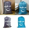 thumbnail image 5 of Paquete de 2 bolsas grandes para la colada, plegables, con cuerda de nailon, 4.23 oz, bolsa portátil ligera para ropa sucia, 90 l, en dormitorio, hotel, viajes, azul+sonrisa gris, 5 of 5