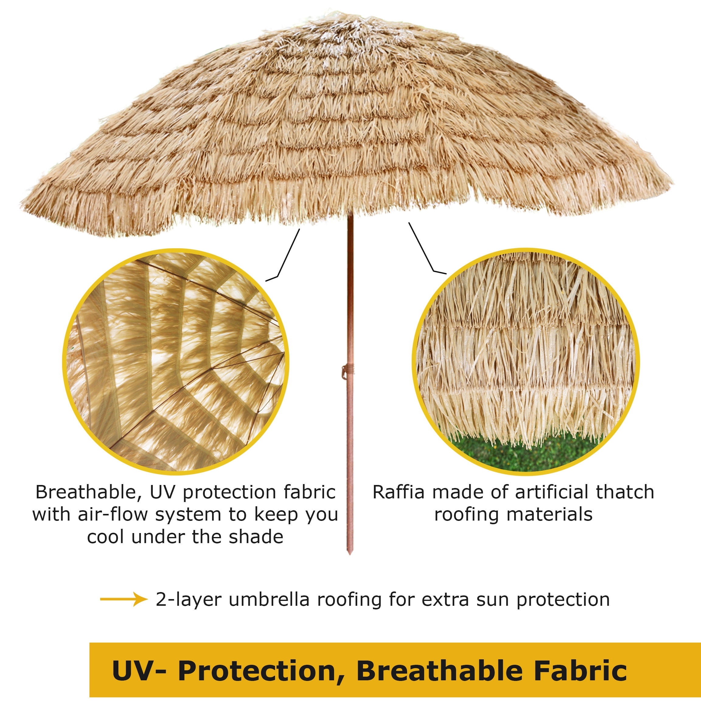 Backyard X-Scapes Tan Tiki Thatch Patio Umbrella for Outdoors 9.5 ft D