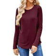 thumbnail image 2 of Basic T Shirts for Women Women's Fashion Solid Color Round Neck Long Sleeve T-shirt Casual Autumn Tops, 2 of 7