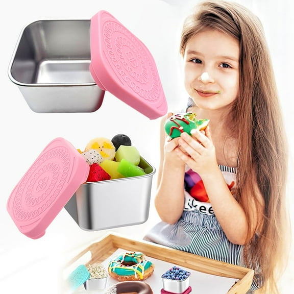 Small Square Containers with Lids,6x3 Oz Salad Dressing Container to Go,Handy Leakproof Stainless Steel Meal Prep Containers Reusable,for Lunch Box,Picnics,Travel,Office and Kitchen,Pink