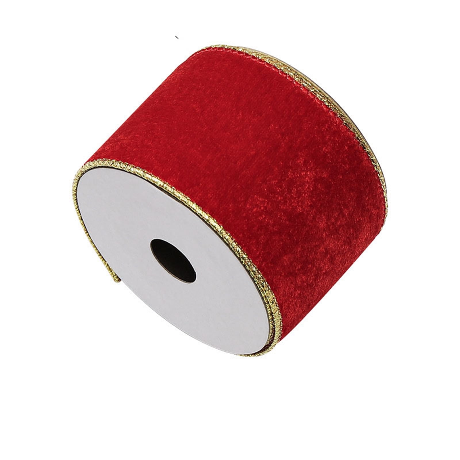 RuiJiao 2.5in Red Velvet Wired Christmas Wired Ribbon with Gold Backside, Red and Gold Christmas Ribbon for Tree Decorations, Wreaths, Crafts, Home Decor, Gift Wrapping