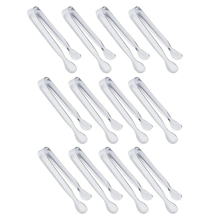 Lngoor 12 Pieces Mini Ice Tong Stainless Steel Appetizers Tongs Small Serving Tongs Sugar Cube Clips with Teeth, Kitchen Tongs for Tea Party Coffee