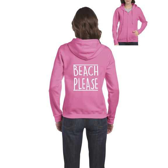 Womens Beach Please Full-Zip Hooded Sweatshirt