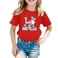 thumbnail image 4 of MIXUE Kids Girls Tops & T-Shirts Kids Summer Easter Bunny Round Neck Petal Sleeve Casual Solid Color Pullover Tshirts Holiday Wear,Red,6-7 Years, 4 of 4