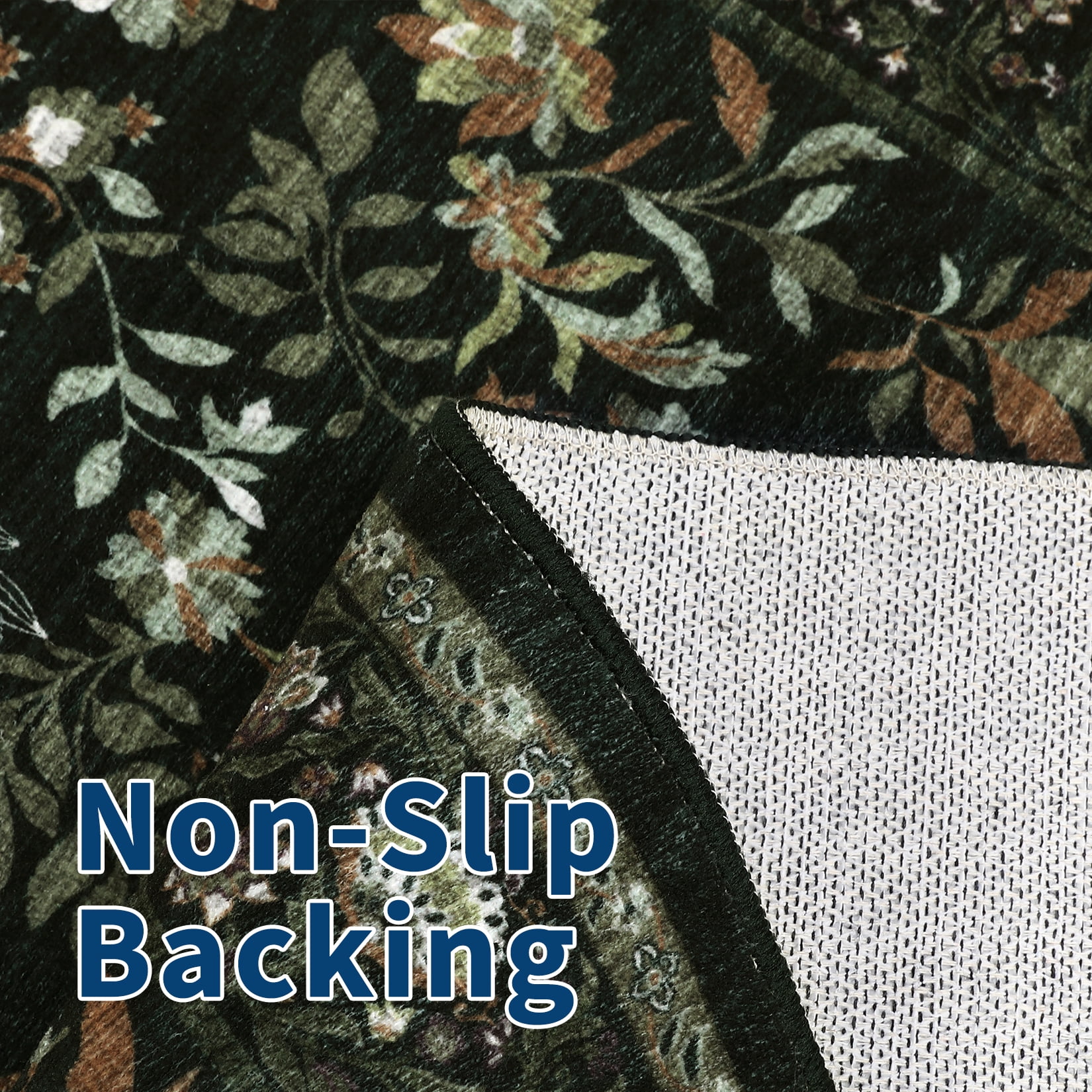 Garvee 8'x10' Vintage Floral Area Rugs Washable Botanical Printed Rugs Carpet, Low Pile Non Slip Oriental Rug Stain Resistant Indoor Rugs for Living Room Bedroom Dining Room, Dark Green