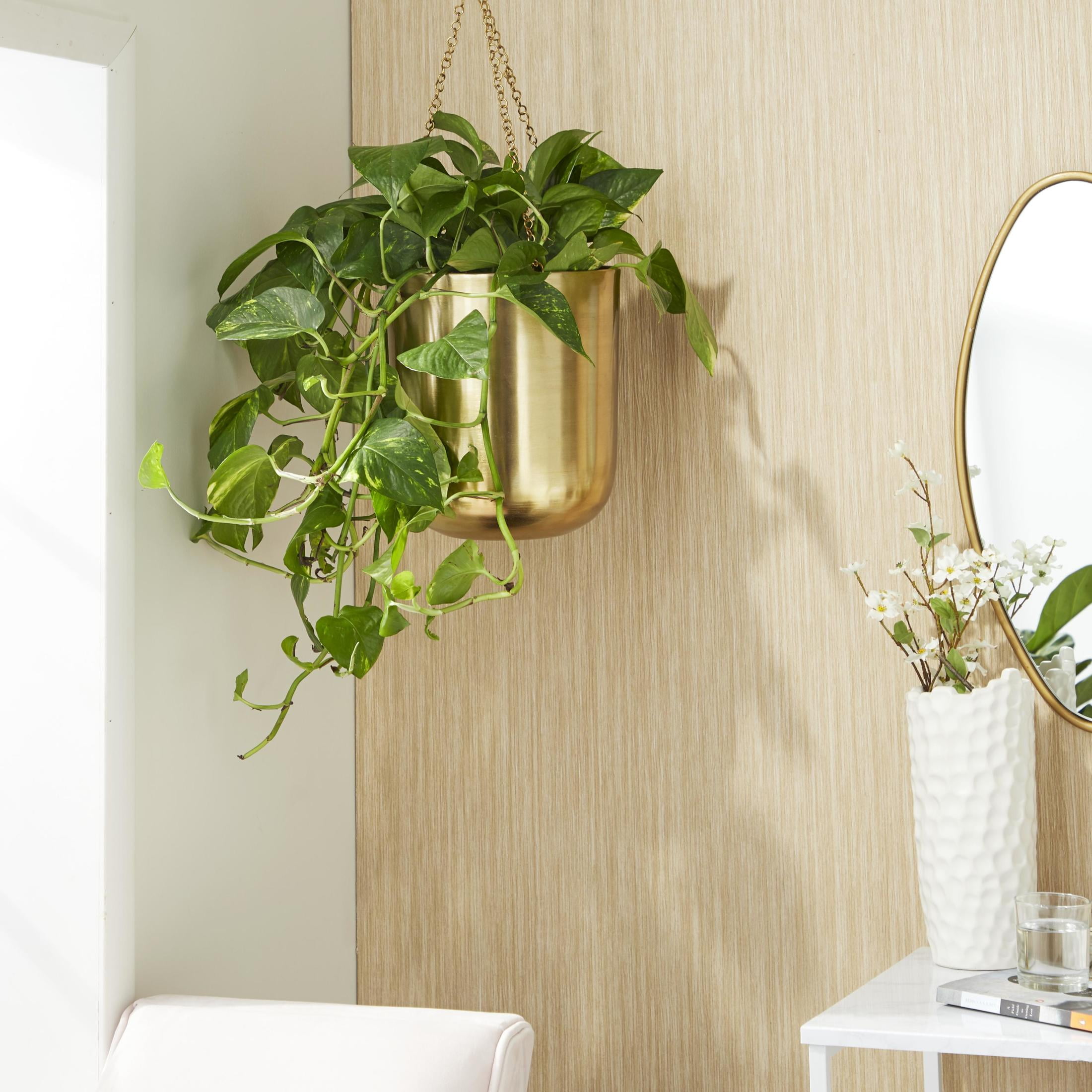 CosmoLiving by Cosmopolitan 9", 11"H Round Gold Metal Hanging Dome Wall Planter with Chain (2 Count)