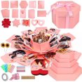 thumbnail image 1 of RECUTMS Pink Explosion Box DIY Handmade Photo Album,Gift Box with 6 Faces Wedding Memory Book, 1 of 7