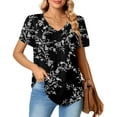 thumbnail image 2 of MOSHU T-shirts for Women Pleated Printed Short Sleeve Tunice Tops V Neck Summer Womens Shirts, 2 of 6