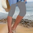 thumbnail image 2 of DDAPJ pyju Capri Leggings for Women High Waisted Knee Length Pants Rhinestone Casual Yoga Cropped Pants Tummy Control Soft Stretchy Workout Tights Prime Sales Today Gray S, 2 of 6