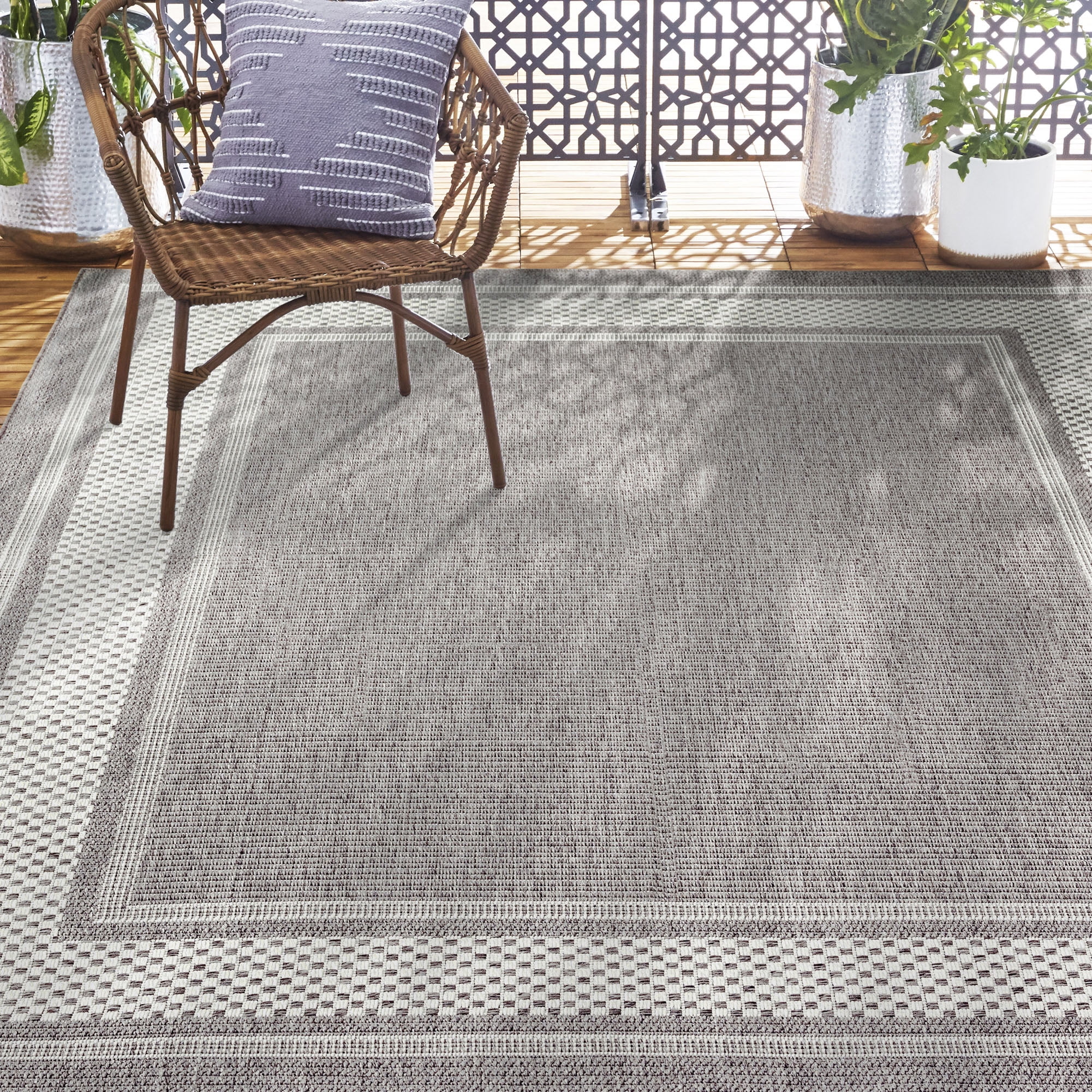 Home Dynamix Tripoli Julie Modern Border Indoor/Outdoor Area Rug, Grey/Ivory, 5'2"x7'2"